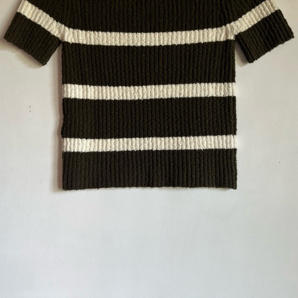 NWT Boucle Knit Crewneck Sweater Tee in Olive Stripe Size XXS Stretchy $78 NS649 - Picture 9 of 16